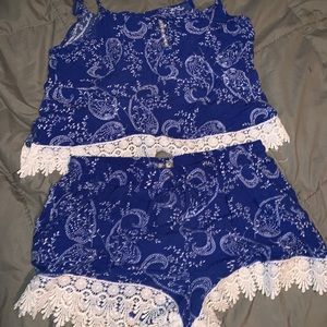 Lace trimmed shorts with crop shirt